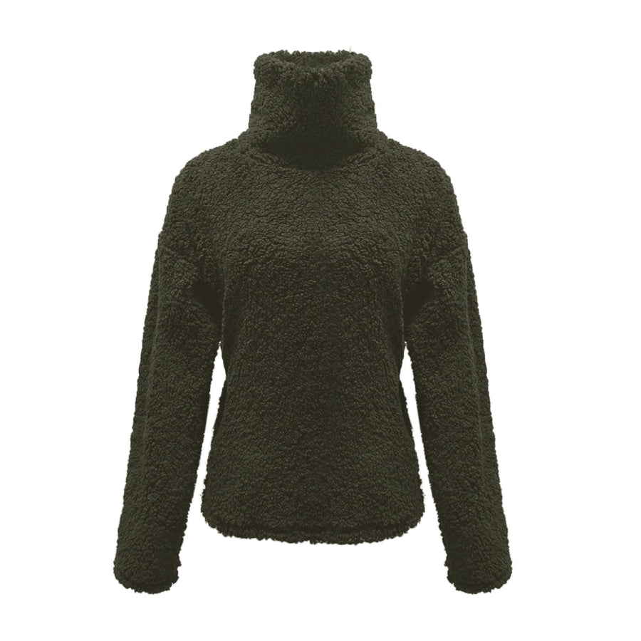 Fuzzy Turtleneck Long Sleeve Sweatshirt Apparel and Accessories