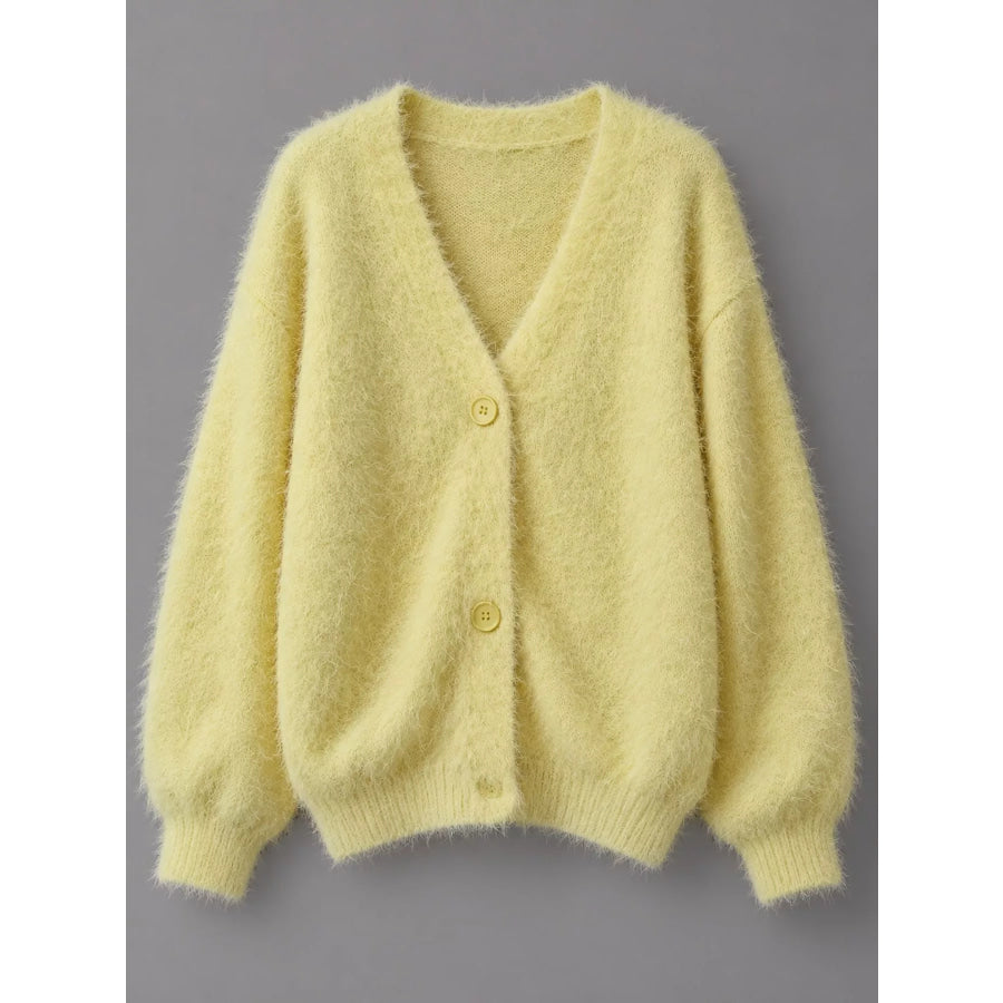 Fuzzy V-Neck Button-Down Cardigan Apparel and Accessories