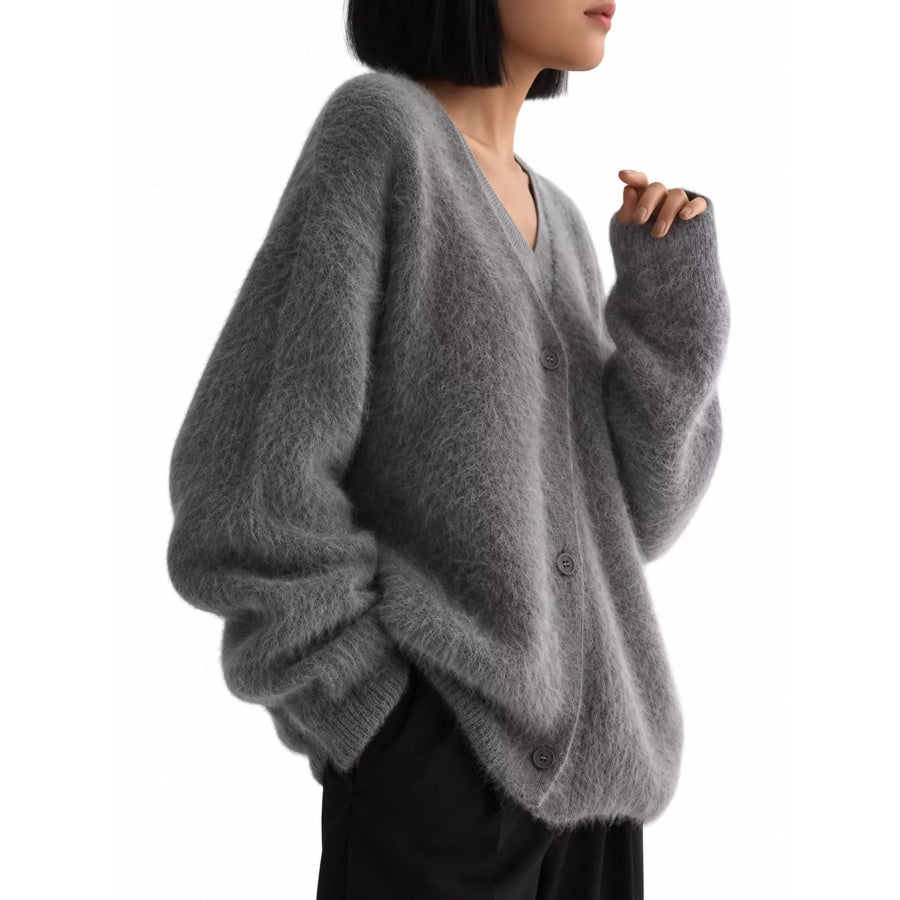 Fuzzy V-Neck Button-Down Cardigan Apparel and Accessories