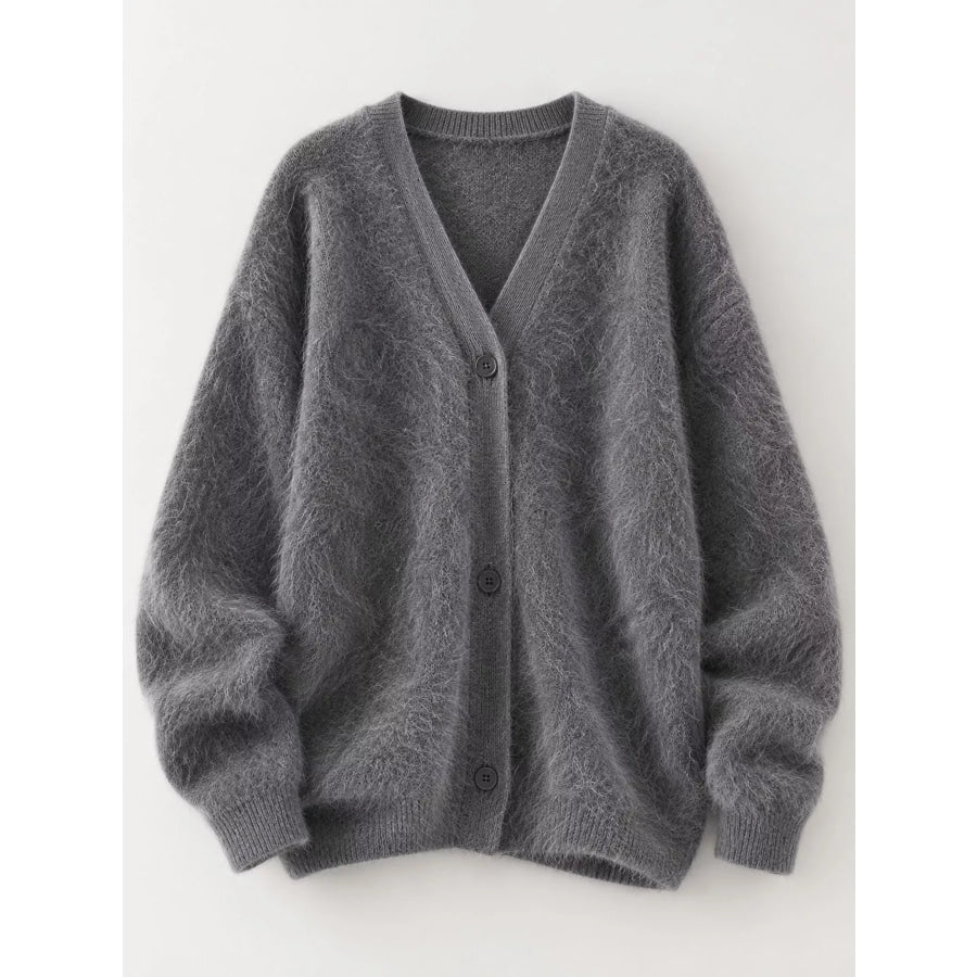 Fuzzy V-Neck Button-Down Cardigan Apparel and Accessories