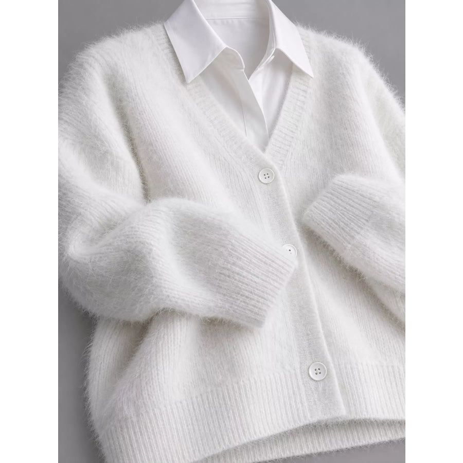 Fuzzy V-Neck Button-Down Cardigan Apparel and Accessories