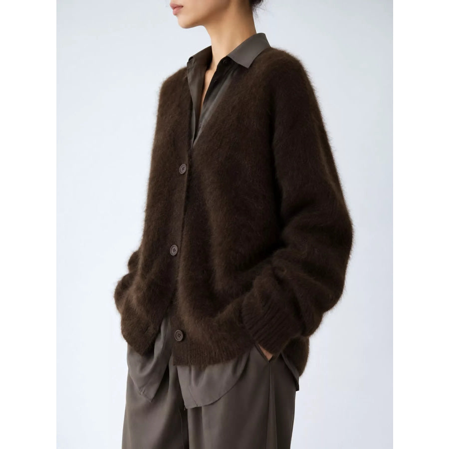 Fuzzy V-Neck Button-Down Cardigan Apparel and Accessories
