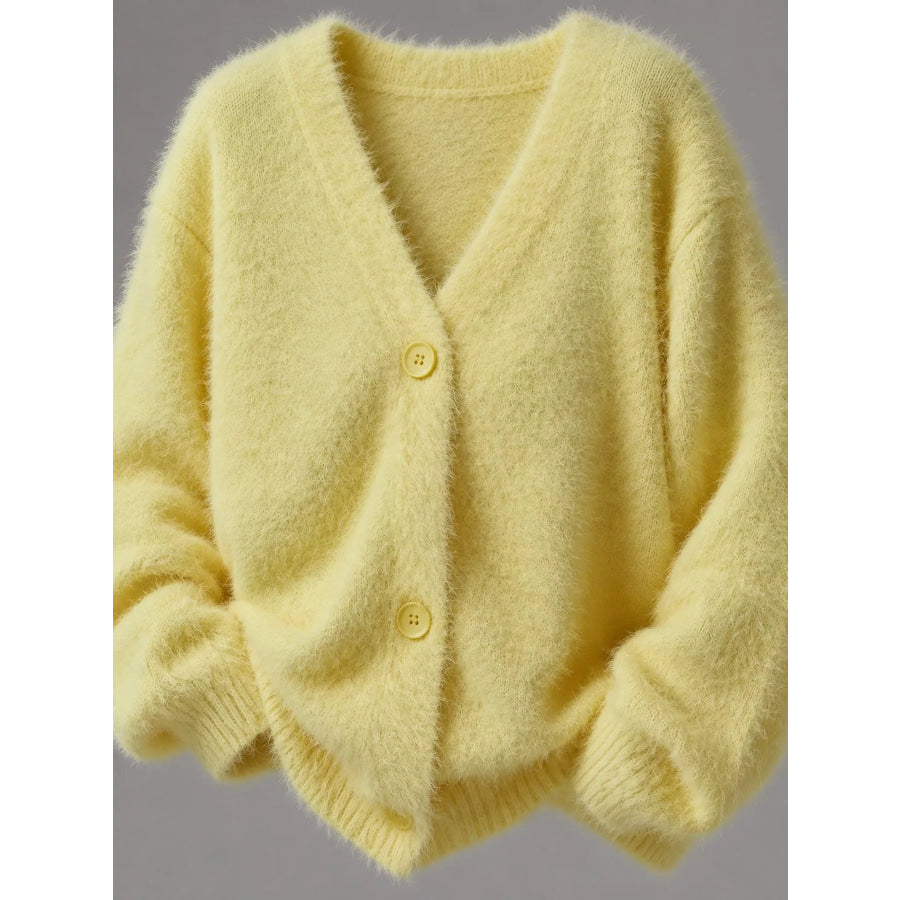 Fuzzy V-Neck Button-Down Cardigan Apparel and Accessories