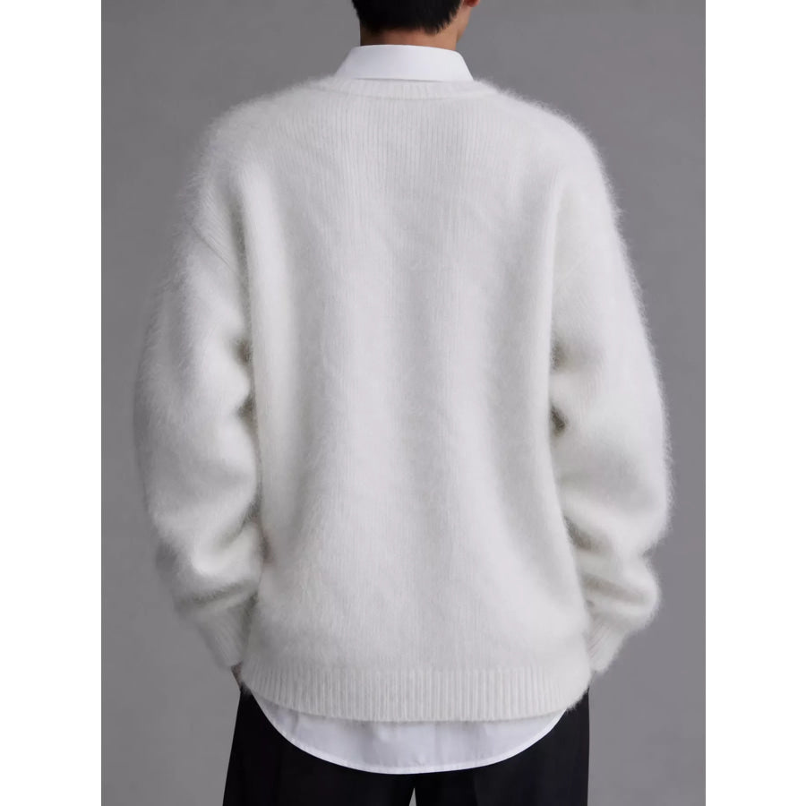 Fuzzy V-Neck Button-Down Cardigan Apparel and Accessories