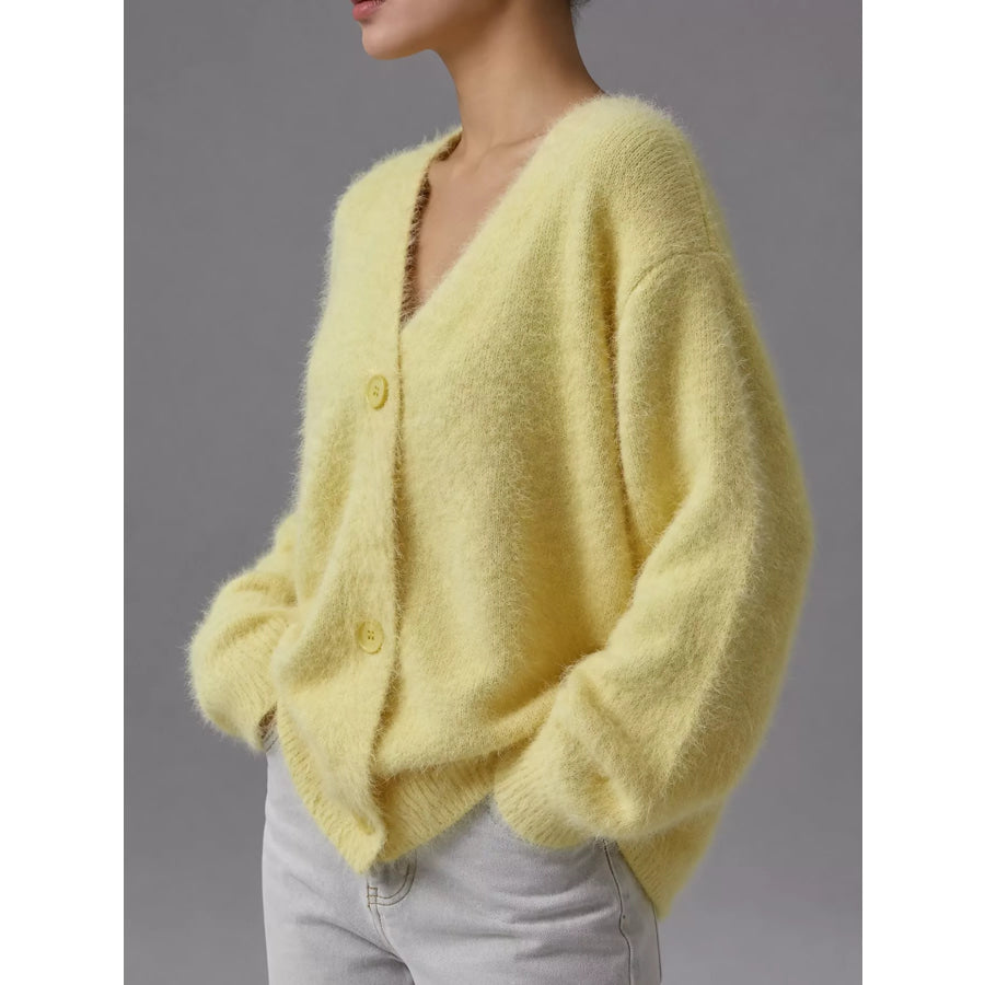 Fuzzy V-Neck Button-Down Cardigan Apparel and Accessories