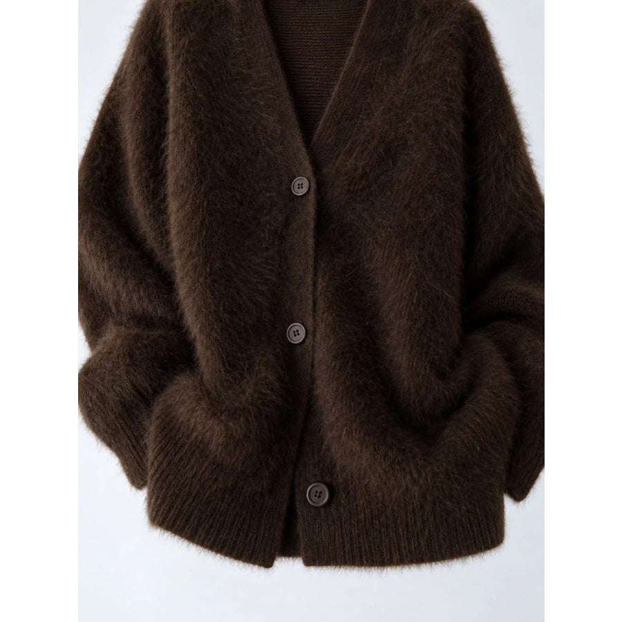 Fuzzy V-Neck Button-Down Cardigan Apparel and Accessories