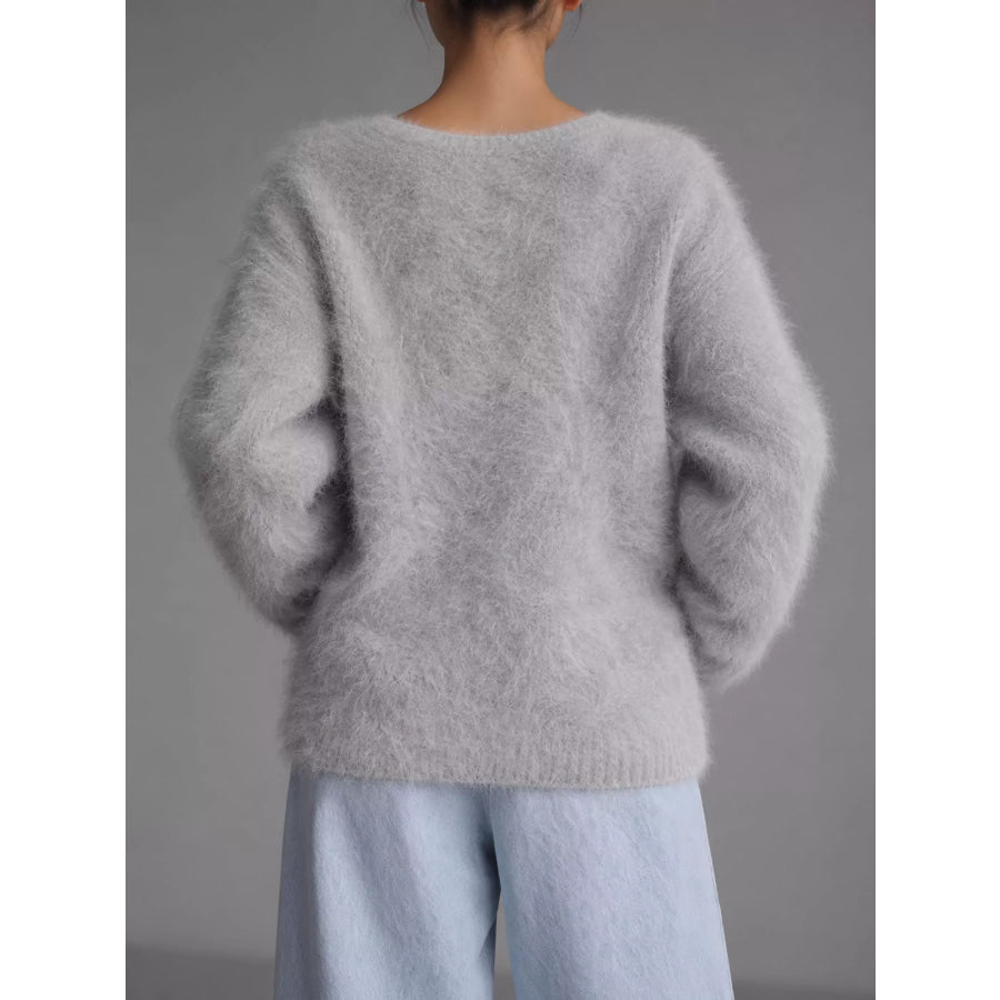 Fuzzy V-Neck Button-Down Cardigan Apparel and Accessories