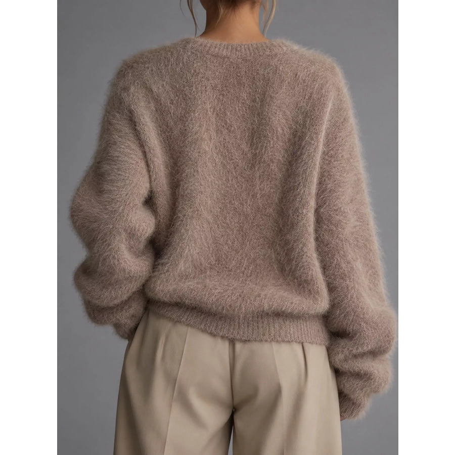Fuzzy V-Neck Button-Down Cardigan Apparel and Accessories