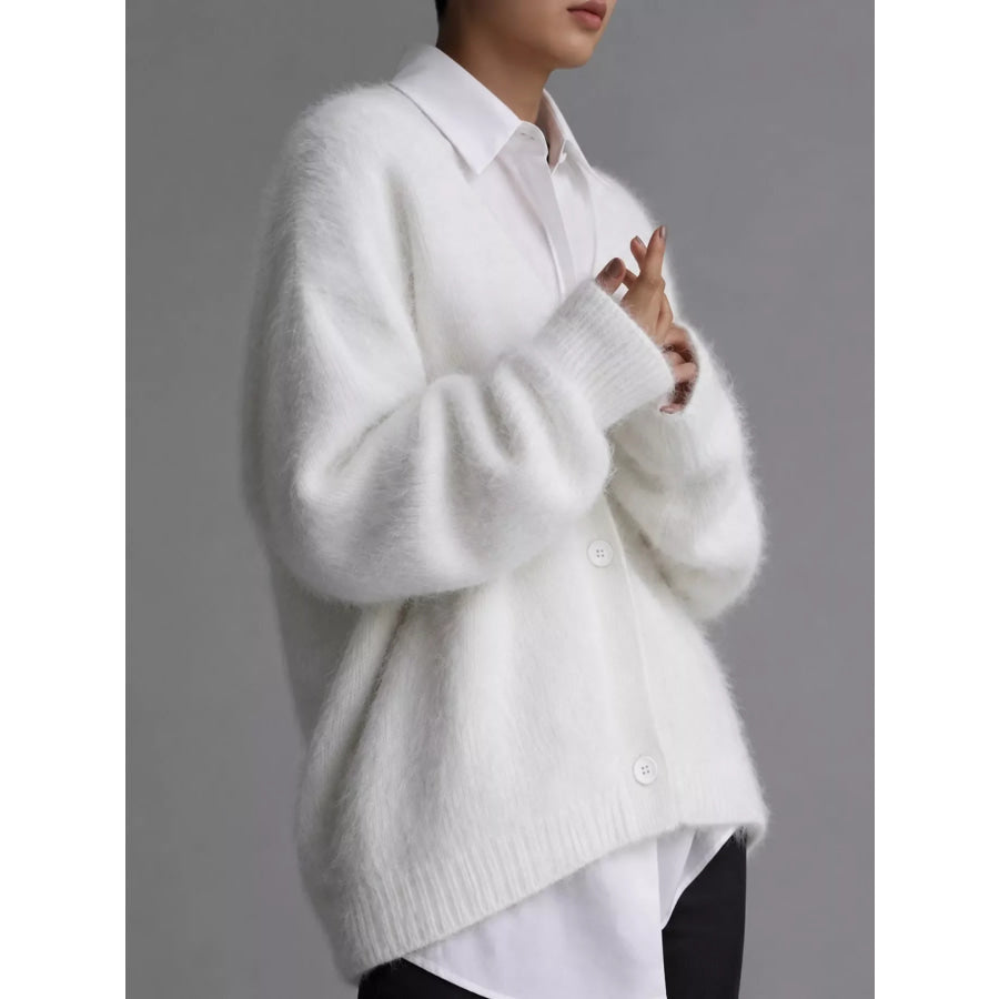 Fuzzy V-Neck Button-Down Cardigan Apparel and Accessories