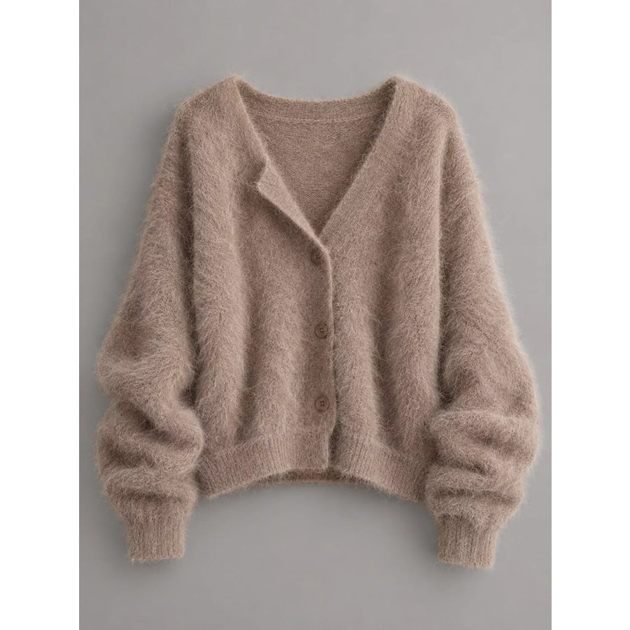Fuzzy V-Neck Button-Down Cardigan Apparel and Accessories