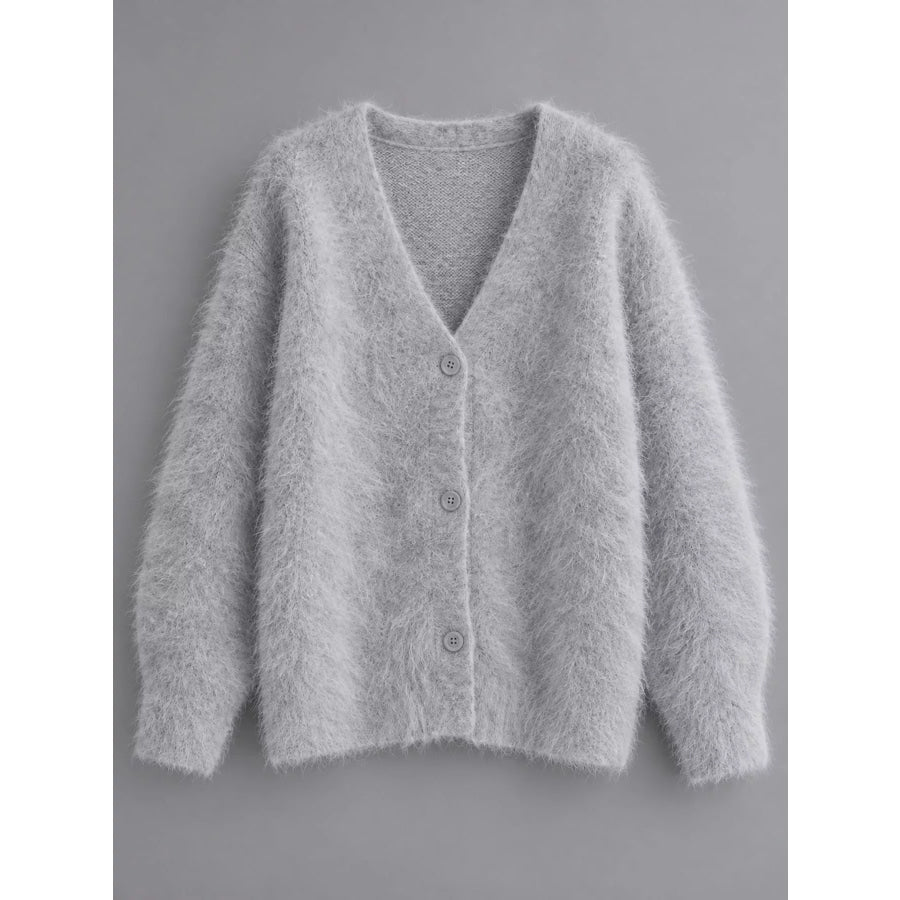 Fuzzy V-Neck Button-Down Cardigan Apparel and Accessories