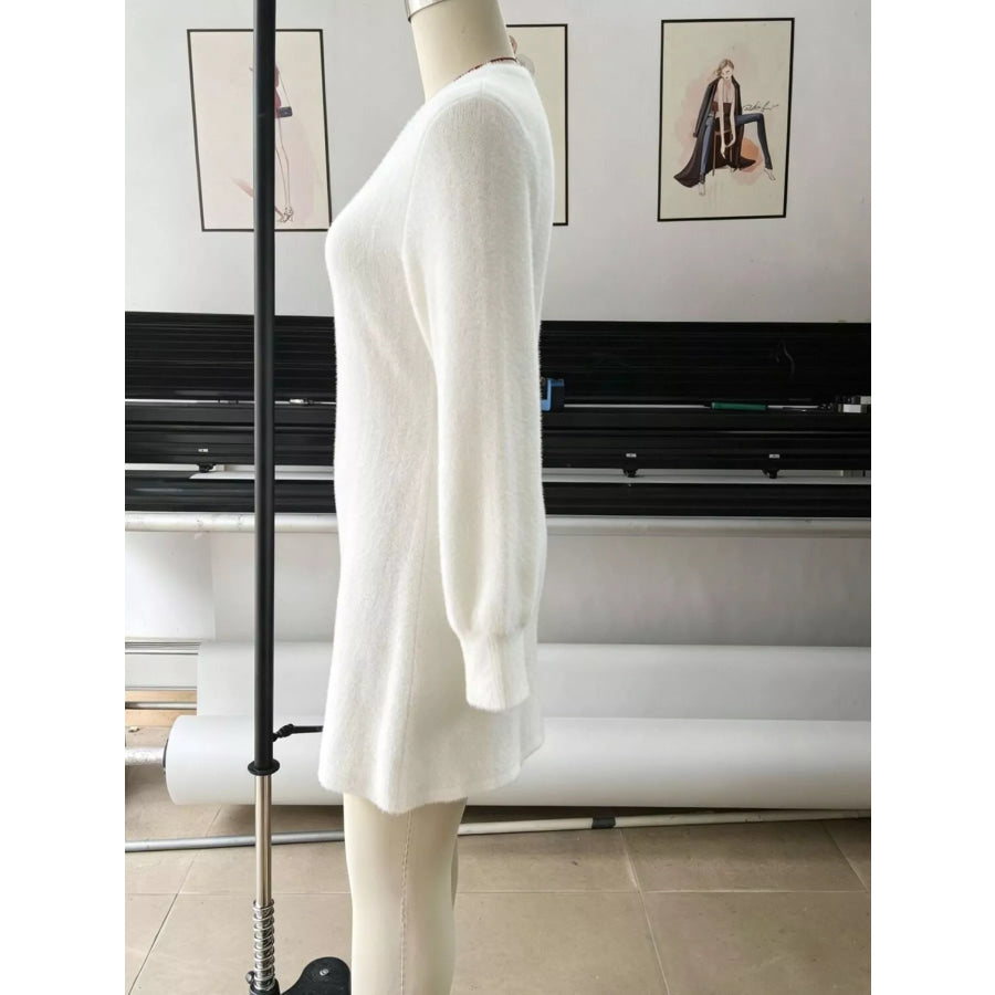 Fuzzy V-Neck Long Sleeve Sweater Dress Apparel and Accessories