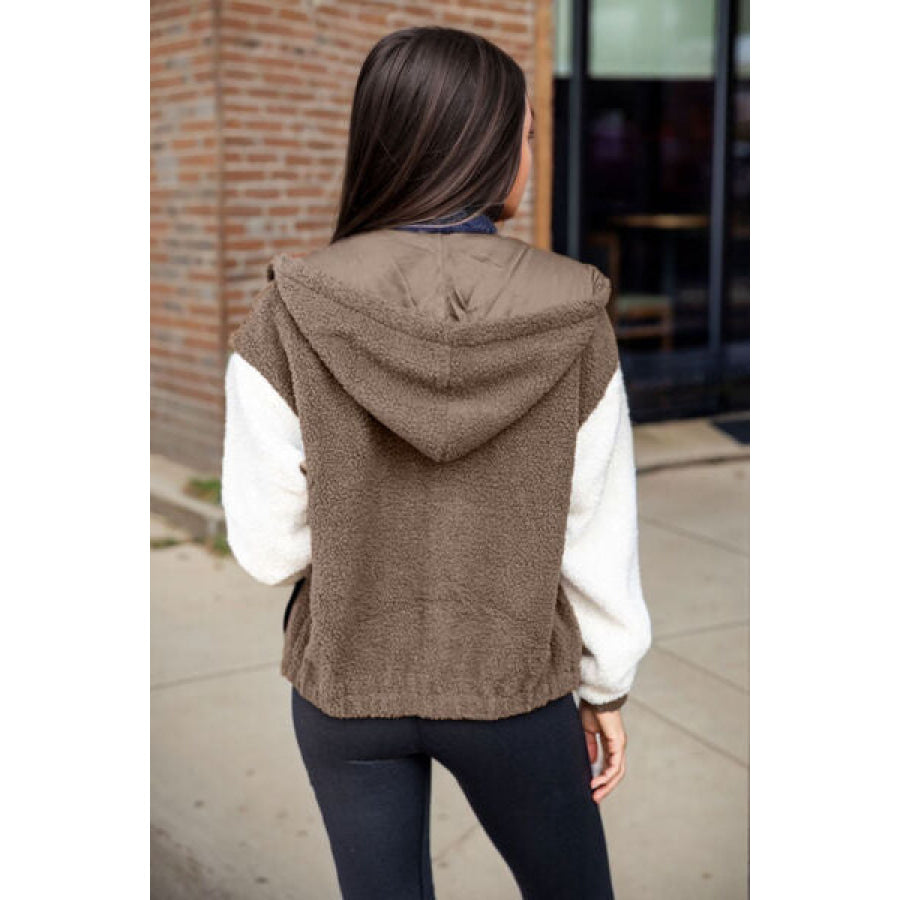 Fuzzy Zip Up Drawstring Hooded Jacket Apparel and Accessories