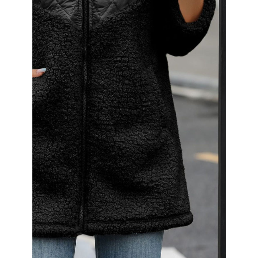 Fuzzy Zip Up Long Sleeve Hooded Jacket Apparel and Accessories