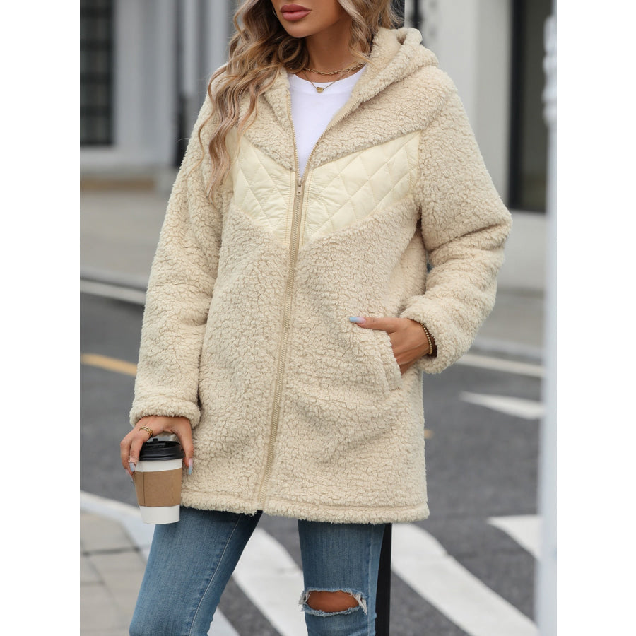 Fuzzy Zip Up Long Sleeve Hooded Jacket Apparel and Accessories