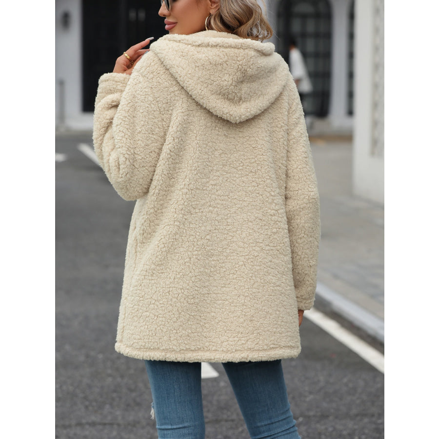 Fuzzy Zip Up Long Sleeve Hooded Jacket Apparel and Accessories