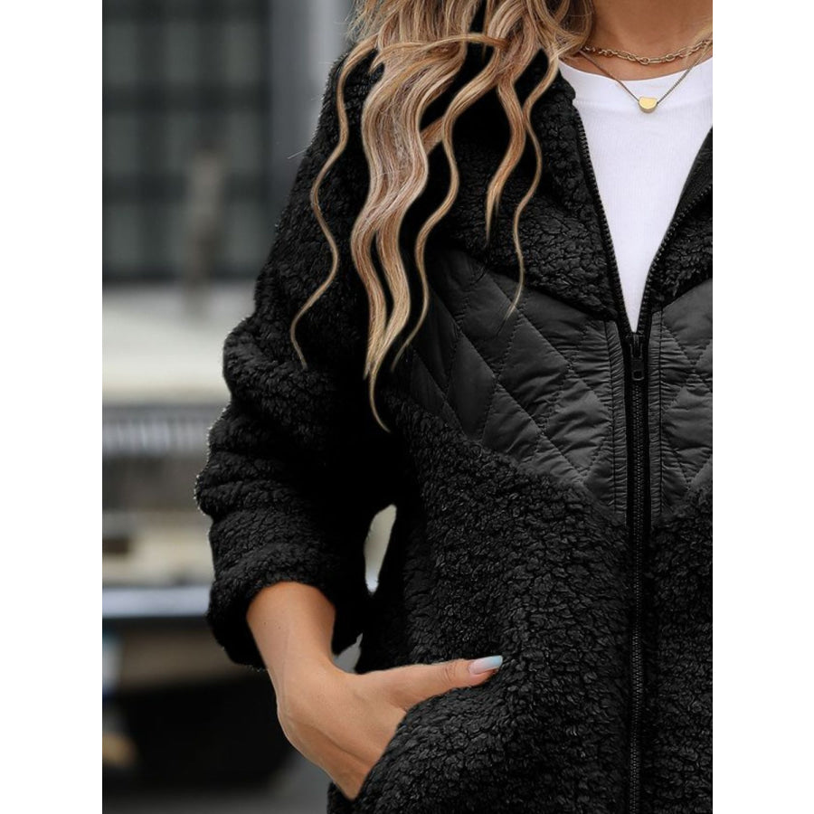 Fuzzy Zip Up Long Sleeve Hooded Jacket Apparel and Accessories