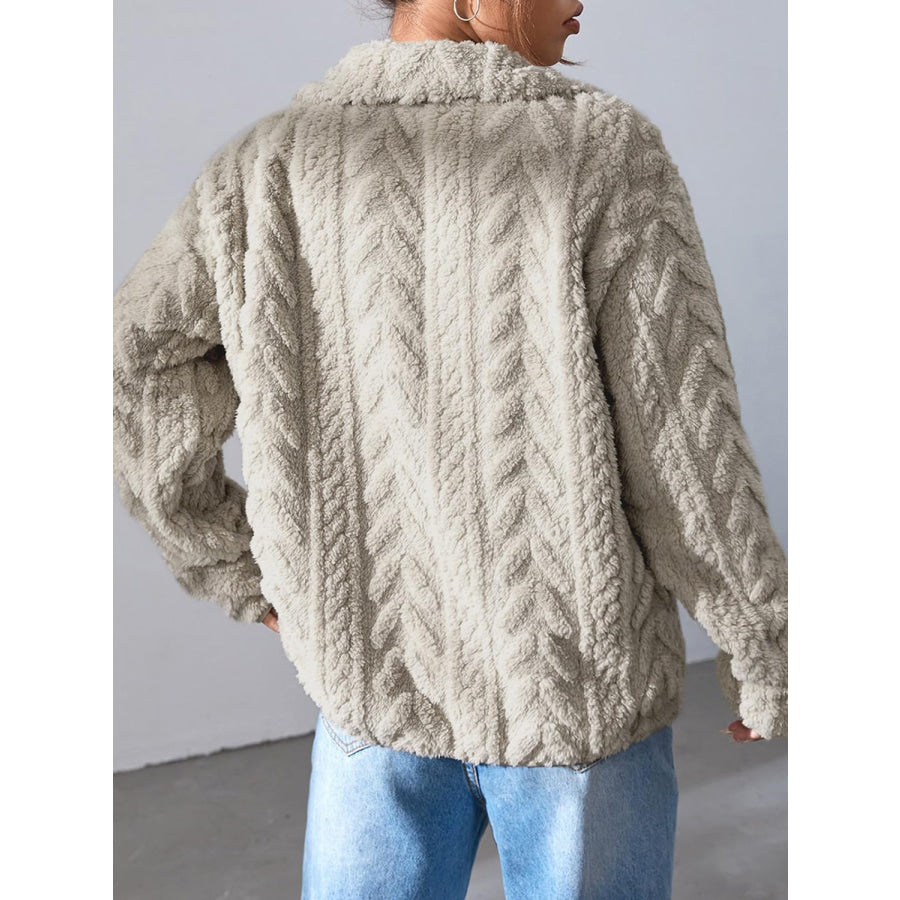 Fuzzy Zip Up Long Sleeve Jacket Apparel and Accessories