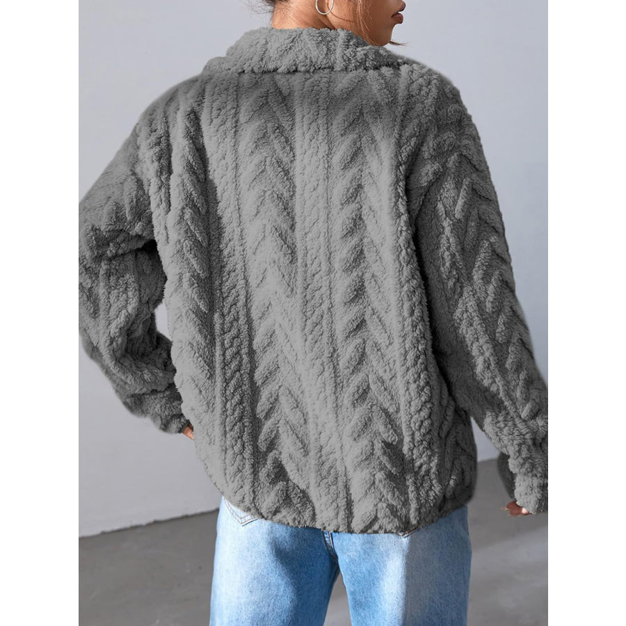 Fuzzy Zip Up Long Sleeve Jacket Apparel and Accessories