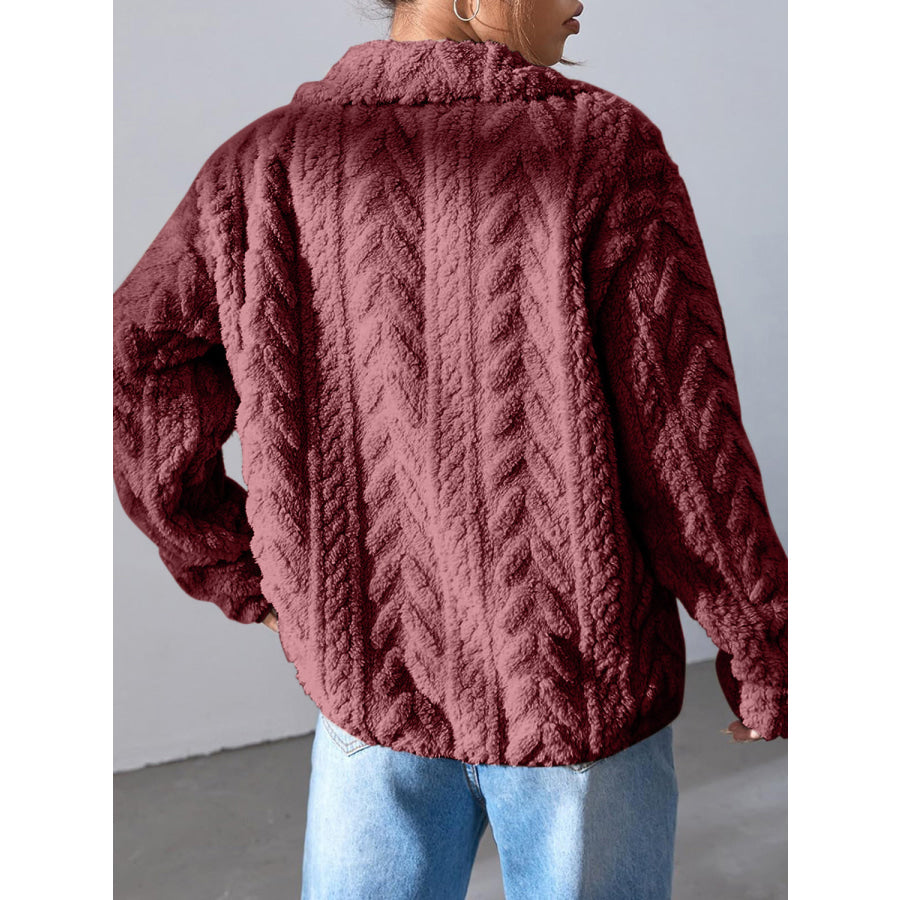 Fuzzy Zip Up Long Sleeve Jacket Apparel and Accessories