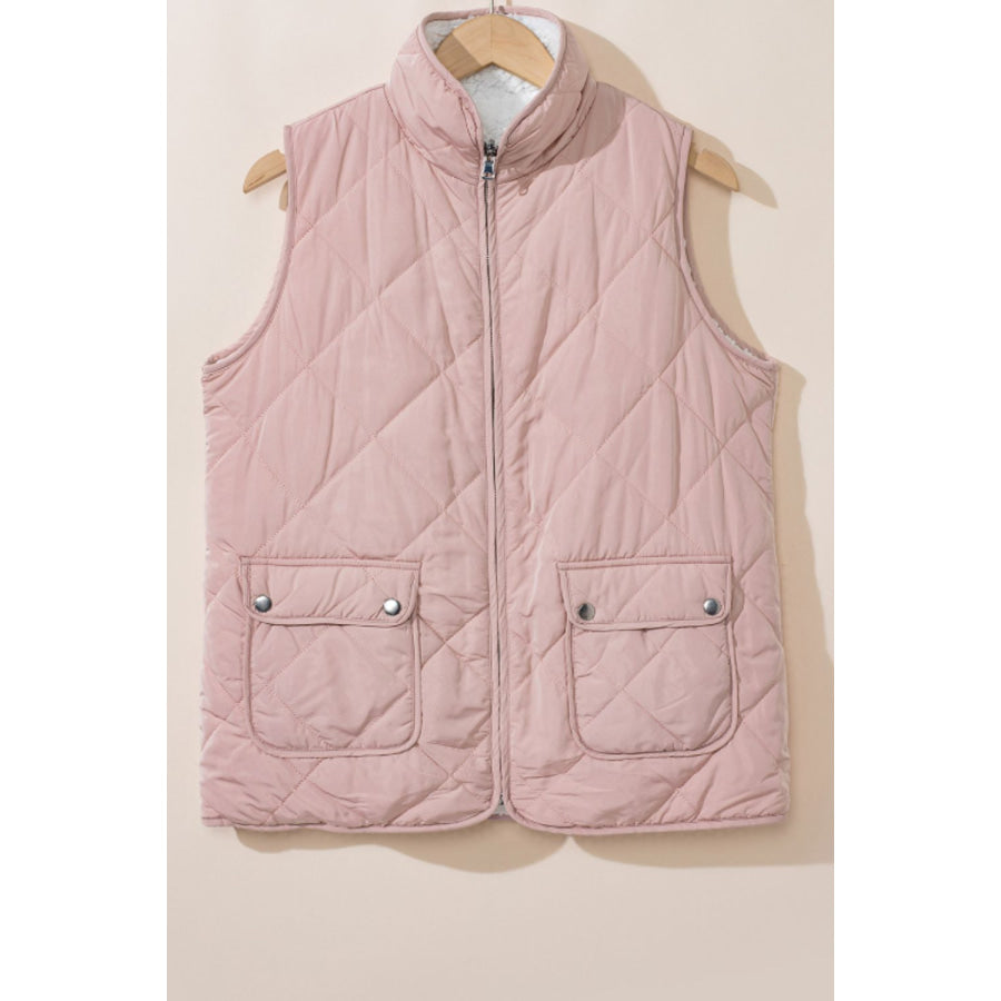 Fuzzy Zip Up Vest Coat with Pockets Apparel and Accessories