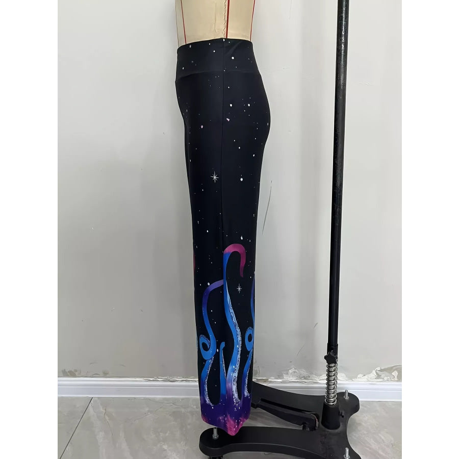 Galaxy Print Flare Pants Apparel and Accessories