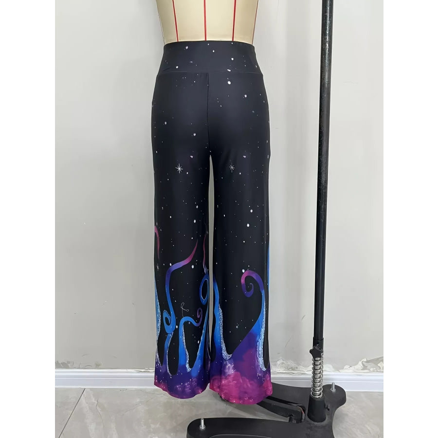 Galaxy Print Flare Pants Apparel and Accessories