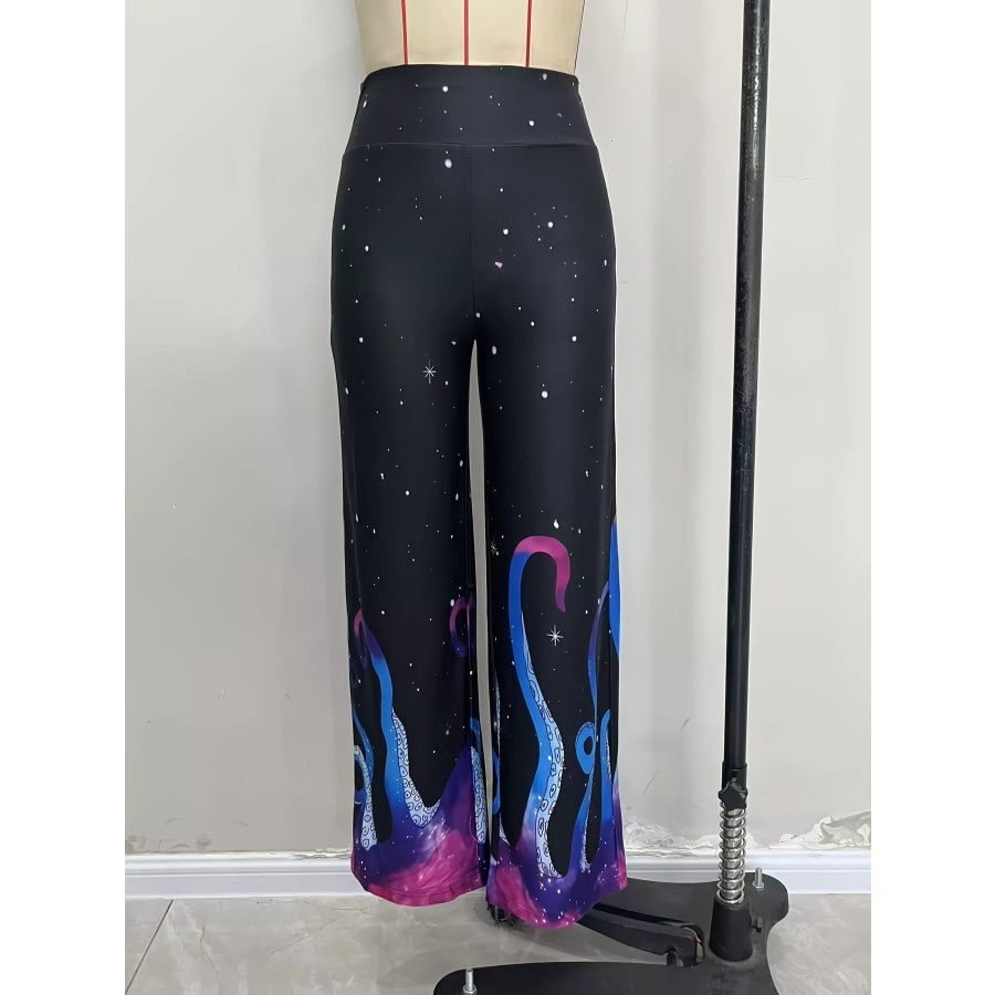 Galaxy Print Flare Pants Apparel and Accessories