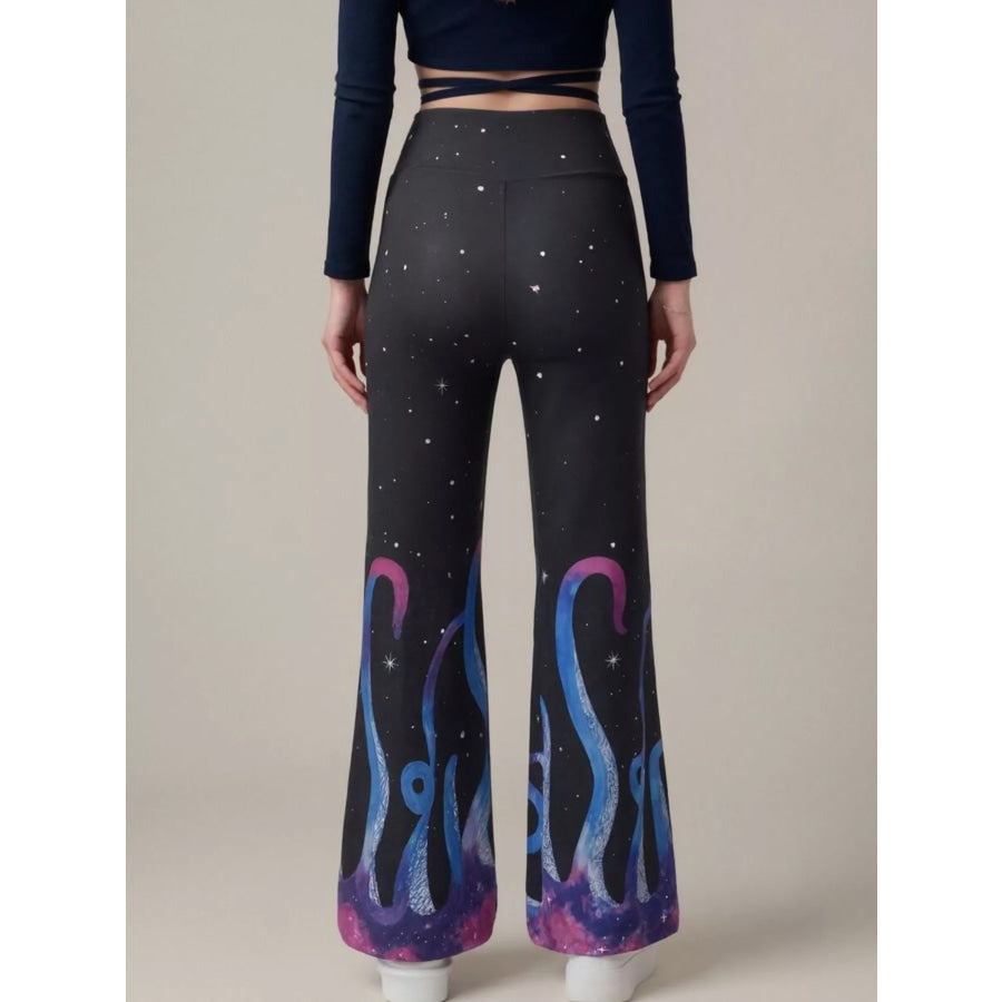 Galaxy Print Flare Pants Apparel and Accessories