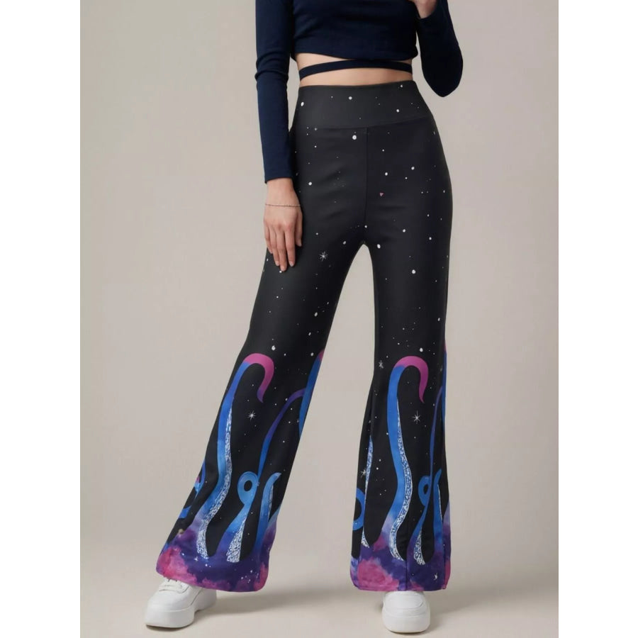 Galaxy Print Flare Pants Black / S Apparel and Accessories