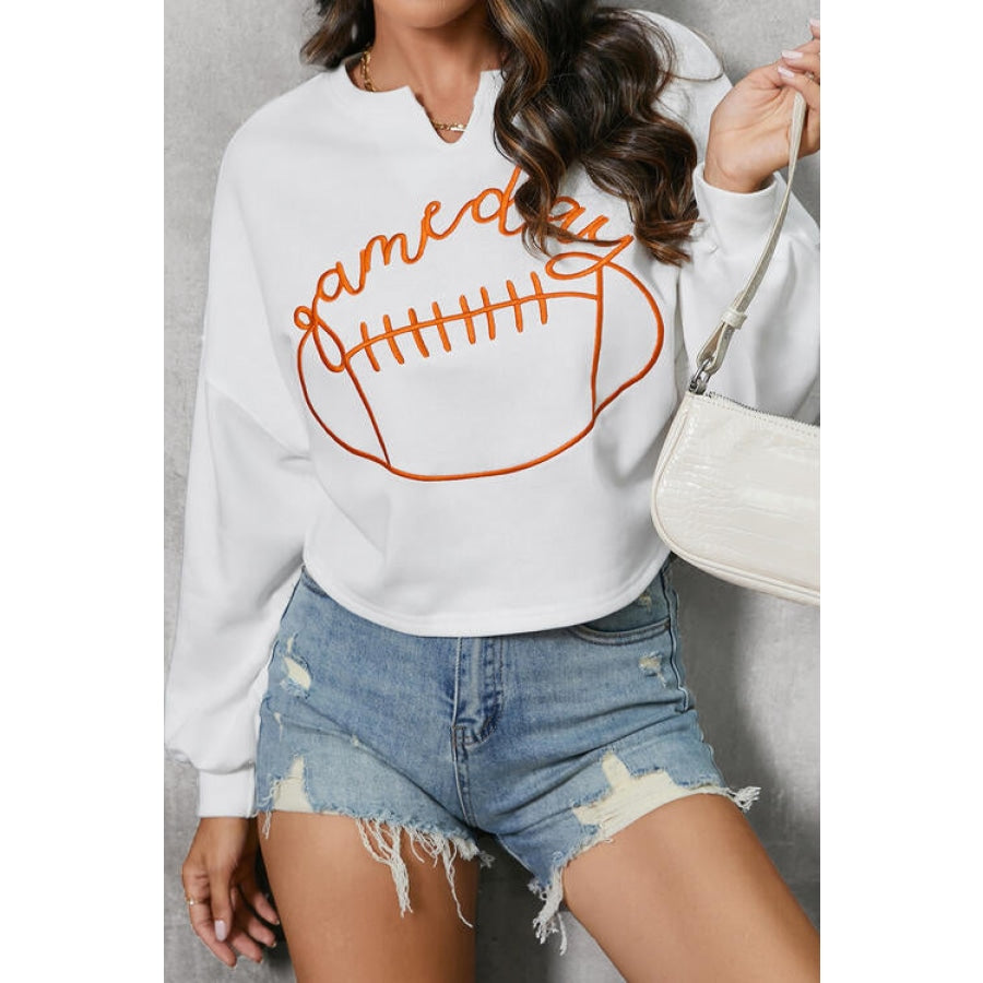 GAME DAY Ball Graphic Notched Sweatshirt White / S