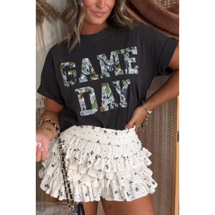 Game Day Camo Print Tee Short Sleeve Casual T-Shirt Black / S Apparel and Accessories