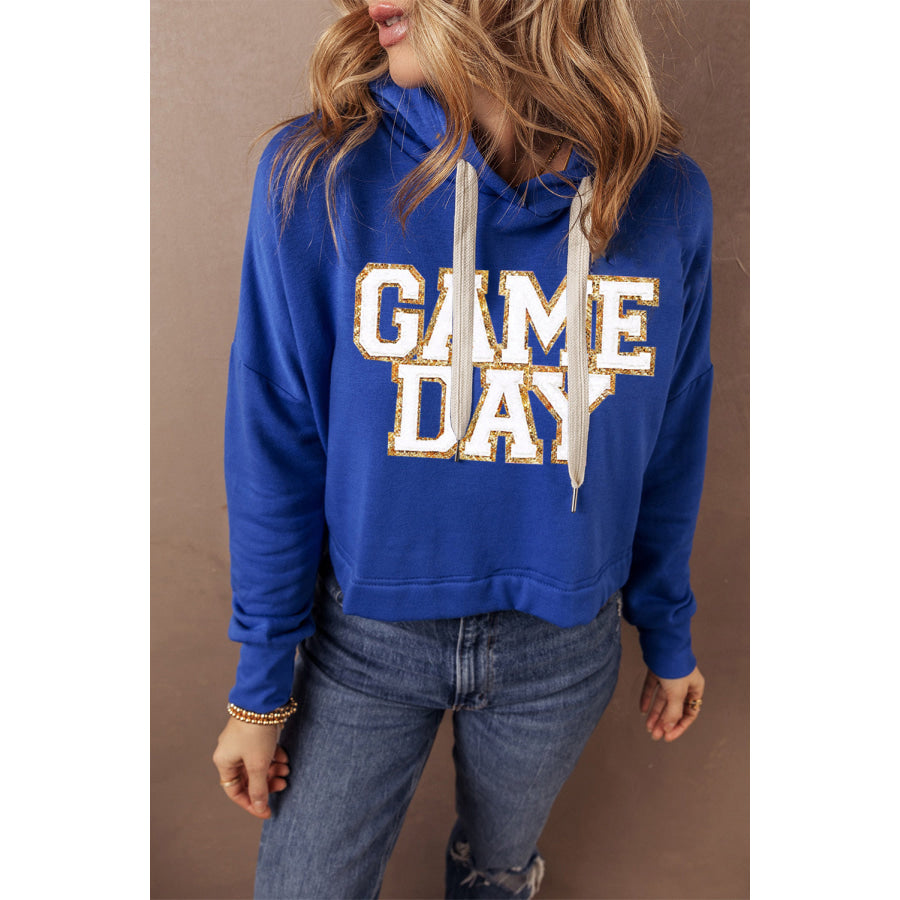 GAME DAY Drawstring Long Sleeve Hoodie Royal Blue / S Apparel and Accessories