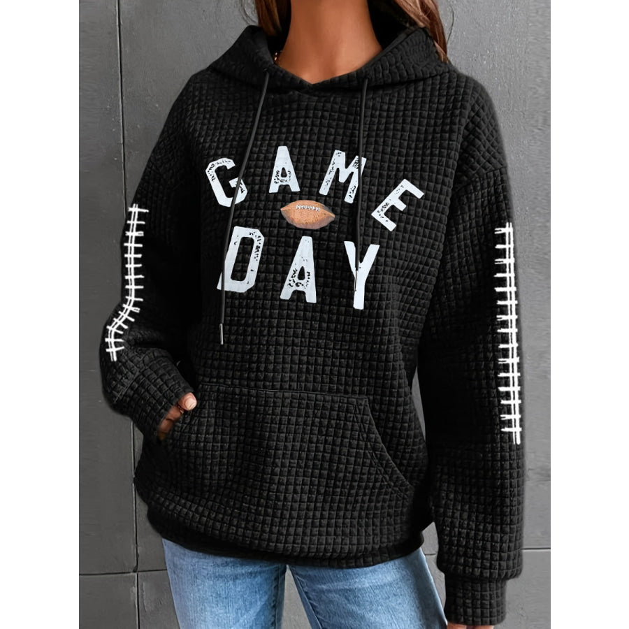 GAME DAY Football Drawstring Long Sleeve Hoodie Black / S Apparel and Accessories