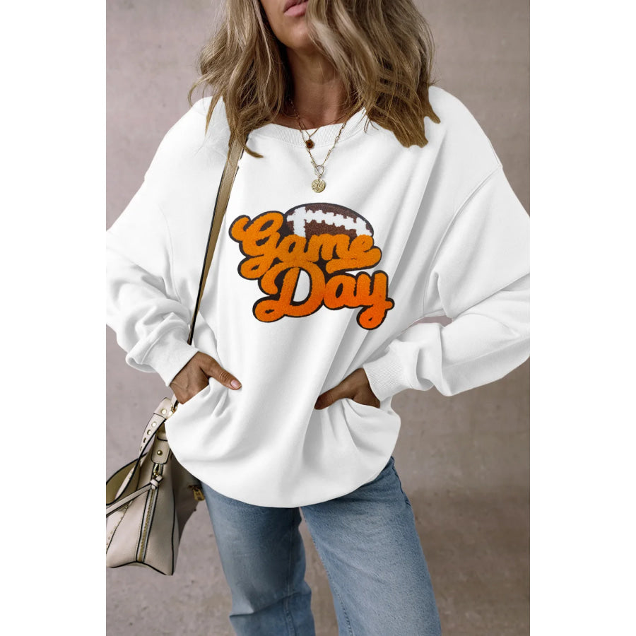 GAME DAY Football Round Neck Long Sleeve Sweatshirt White / S Apparel and Accessories