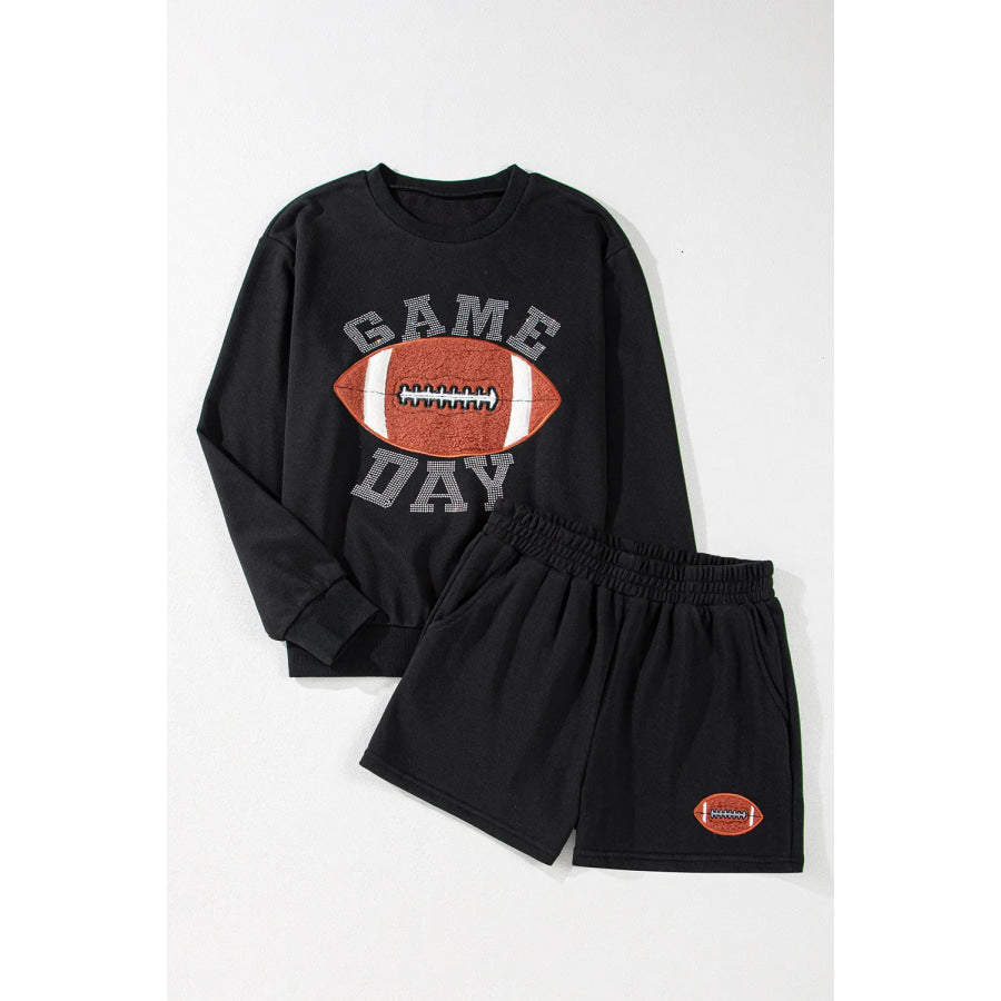 GAME DAY Football Round Neck Long Sleeve Top and Shorts Set Apparel and Accessories