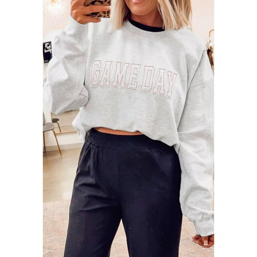 Game Day Letter Embroidery Long Sleeve Round Neck Sweatshirt Apparel and Accessories
