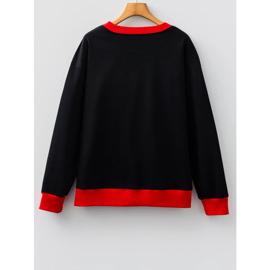 GAME DAY Letter Graphic Varsity Striped Detail Baggy Sweatshirt Apparel and Accessories