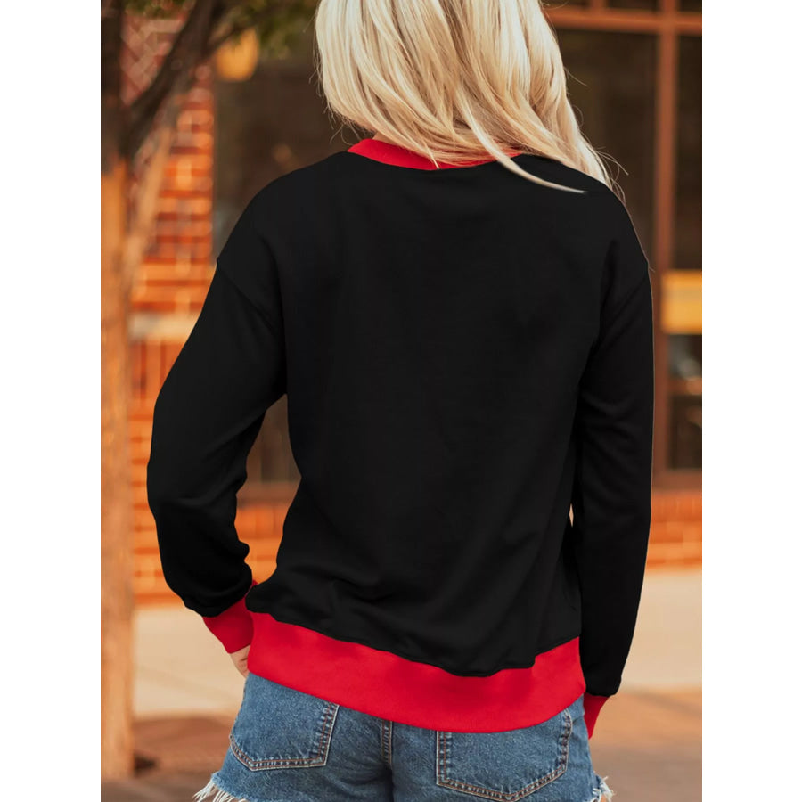GAME DAY Letter Graphic Varsity Striped Detail Baggy Sweatshirt Apparel and Accessories
