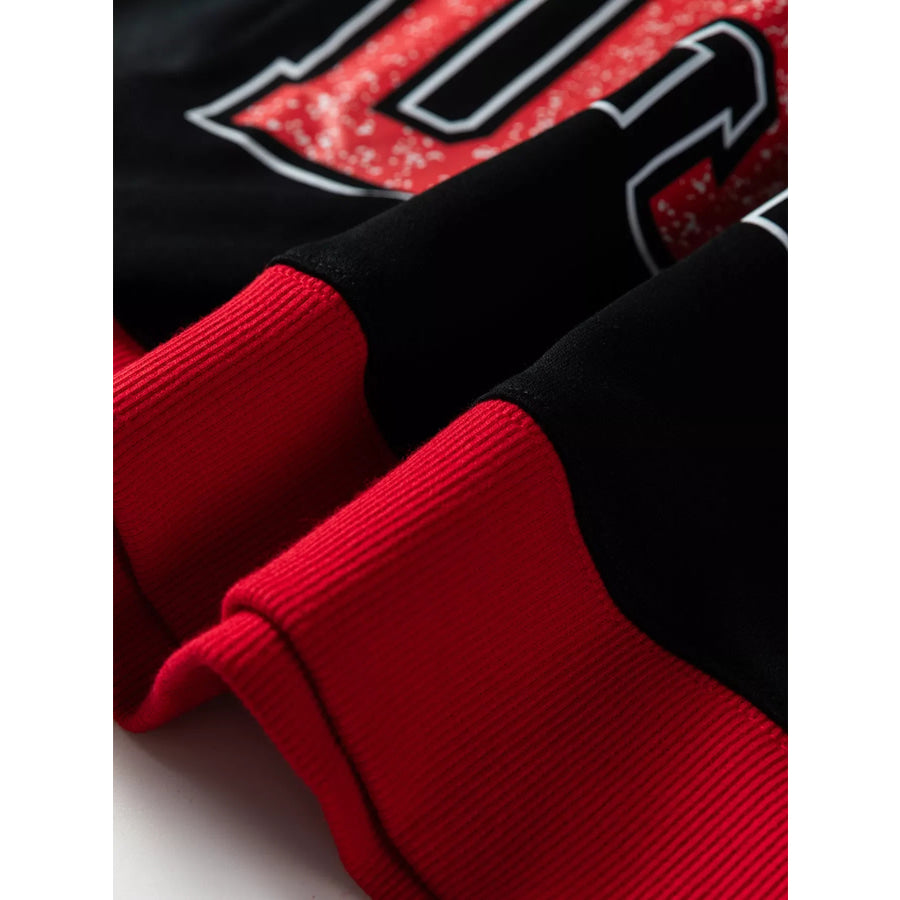 GAME DAY Letter Graphic Varsity Striped Detail Baggy Sweatshirt Apparel and Accessories