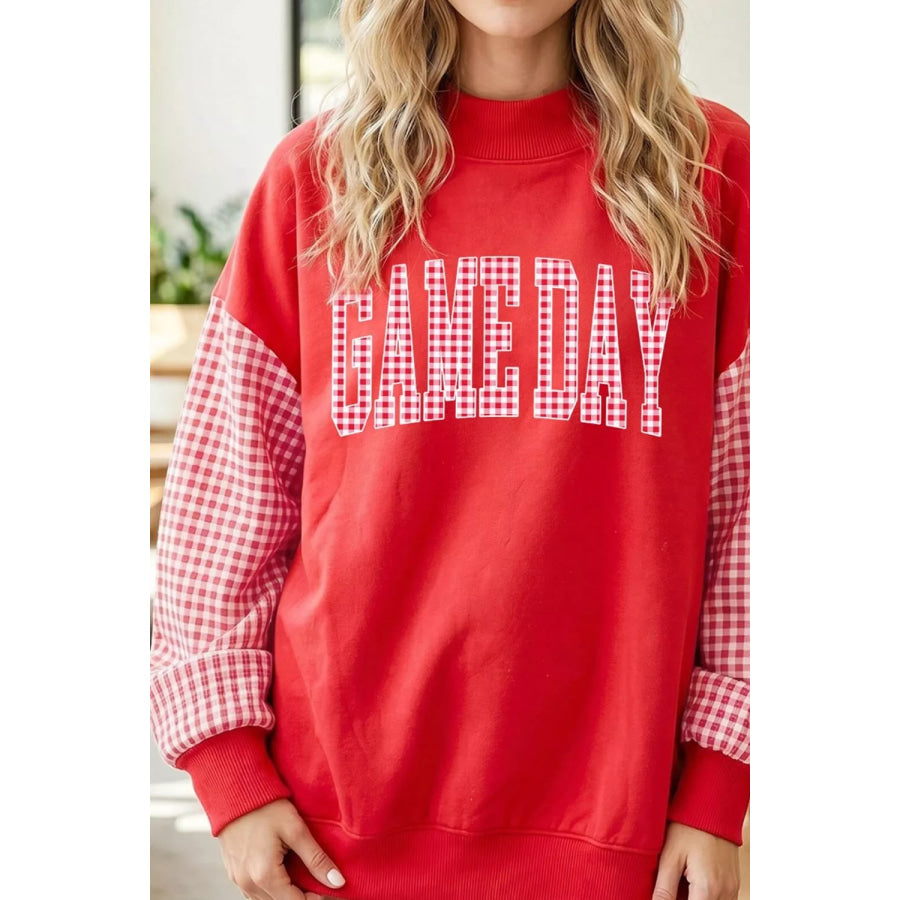Game Day Plaid Sleeve Mock Neck Sweatshirt Apparel and Accessories