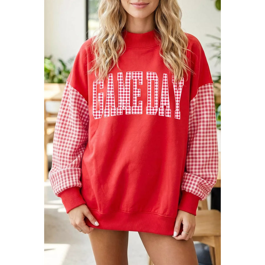 Game Day Plaid Sleeve Mock Neck Sweatshirt Red / S Apparel and Accessories