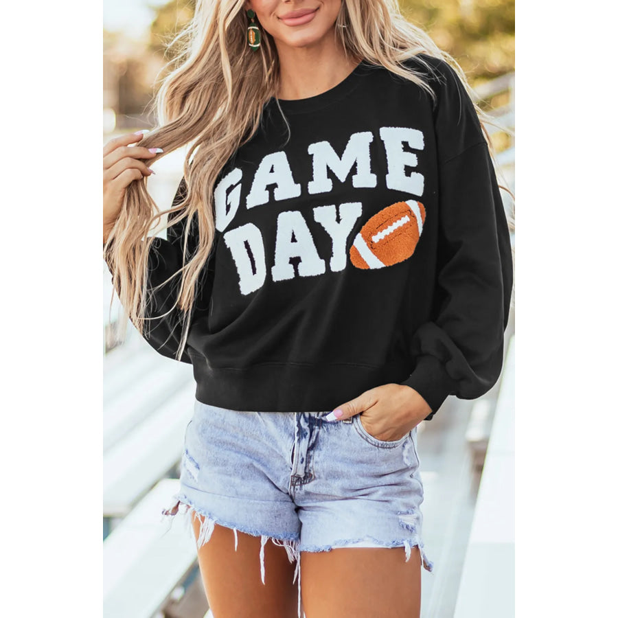 GAME DAY Round Neck Long Sleeve Sweatshirt Black / S Apparel and Accessories