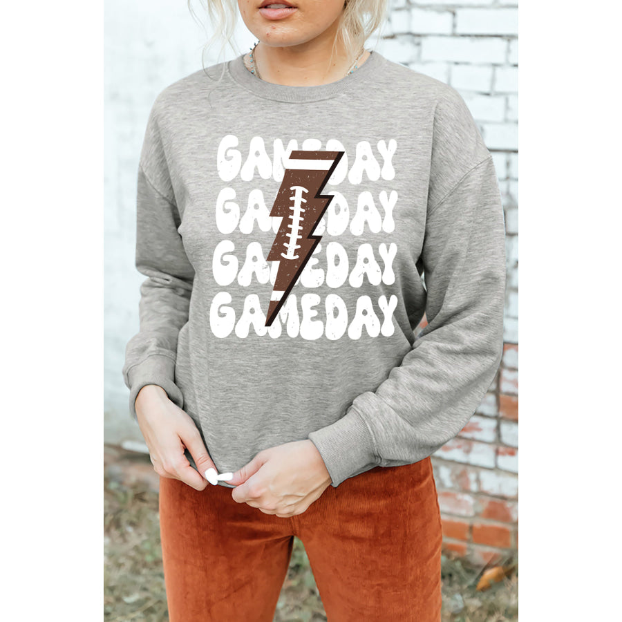 GAME DAY Round Neck Long Sleeve Sweatshirt Gray / S Apparel and Accessories