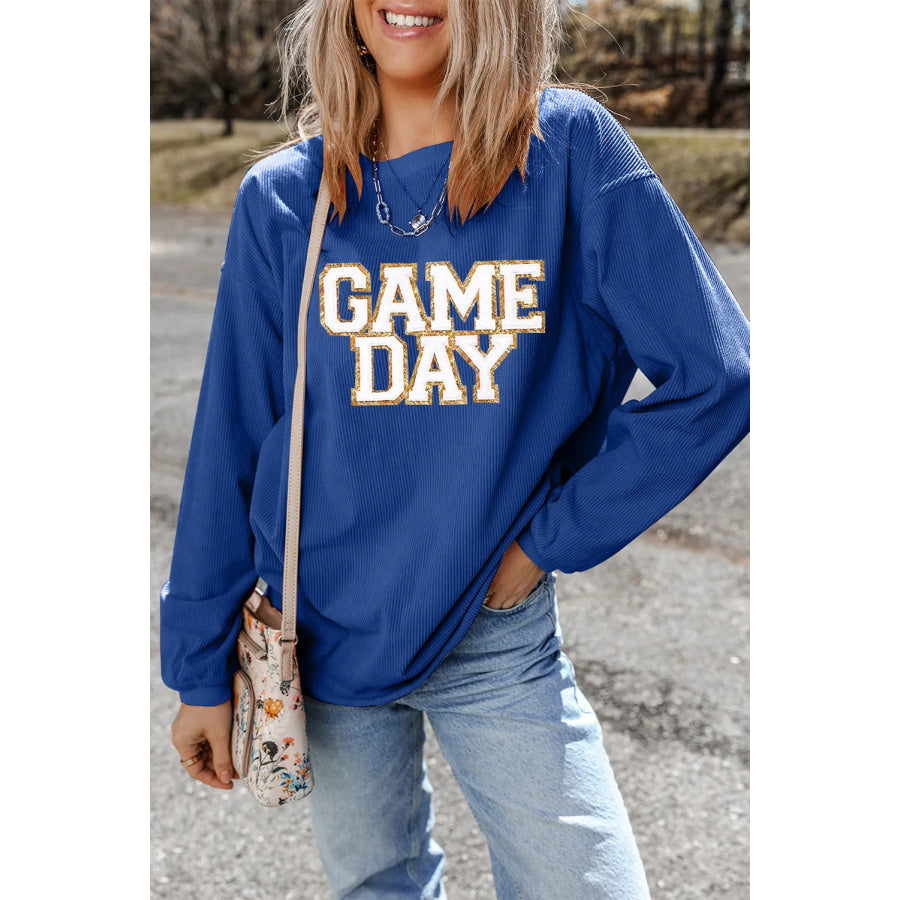 GAME DAY Round Neck Long Sleeve Sweatshirt Peacock Blue / S Apparel and Accessories