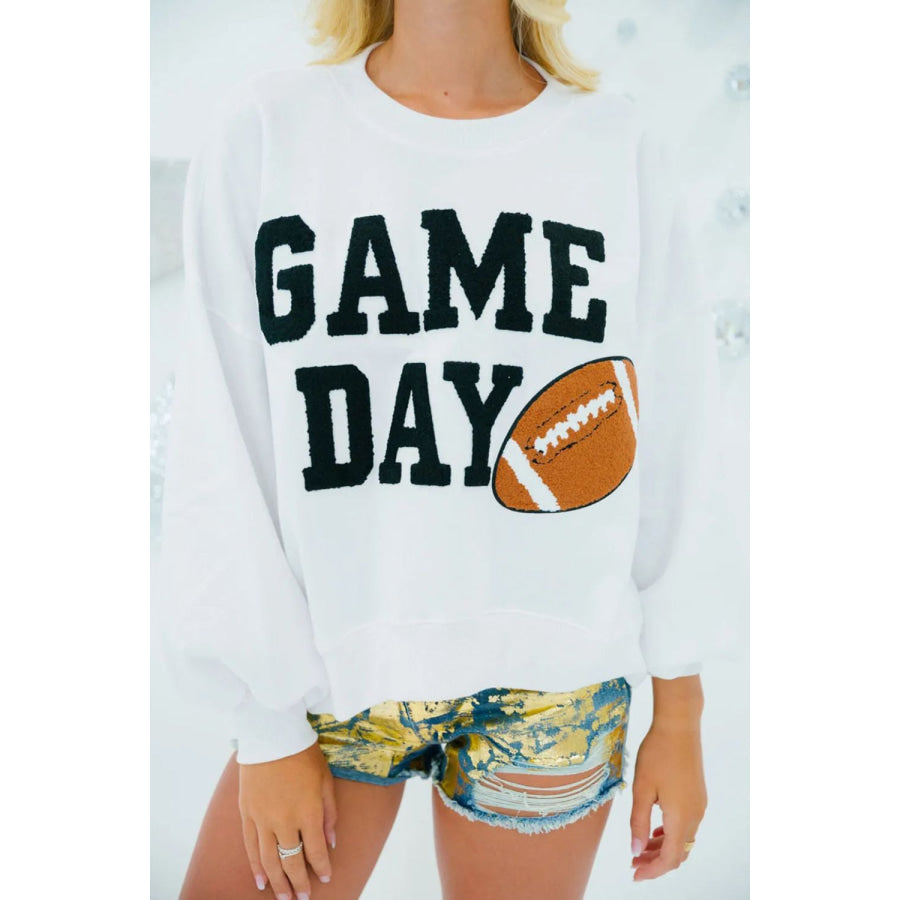 GAME DAY Round Neck Long Sleeve Sweatshirt White / S Apparel and Accessories