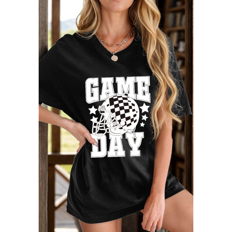 GAME DAY Round Neck Short Sleeve T-Shirt Black / S Apparel and Accessories