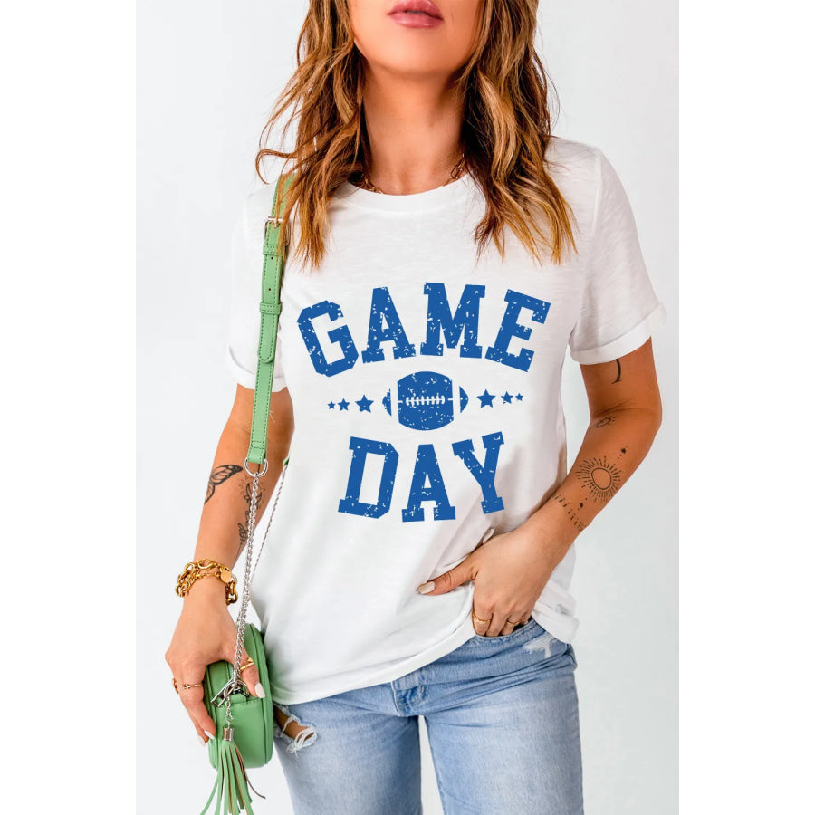 GAME DAY Round Neck Short Sleeve T-Shirt White / S Apparel and Accessories