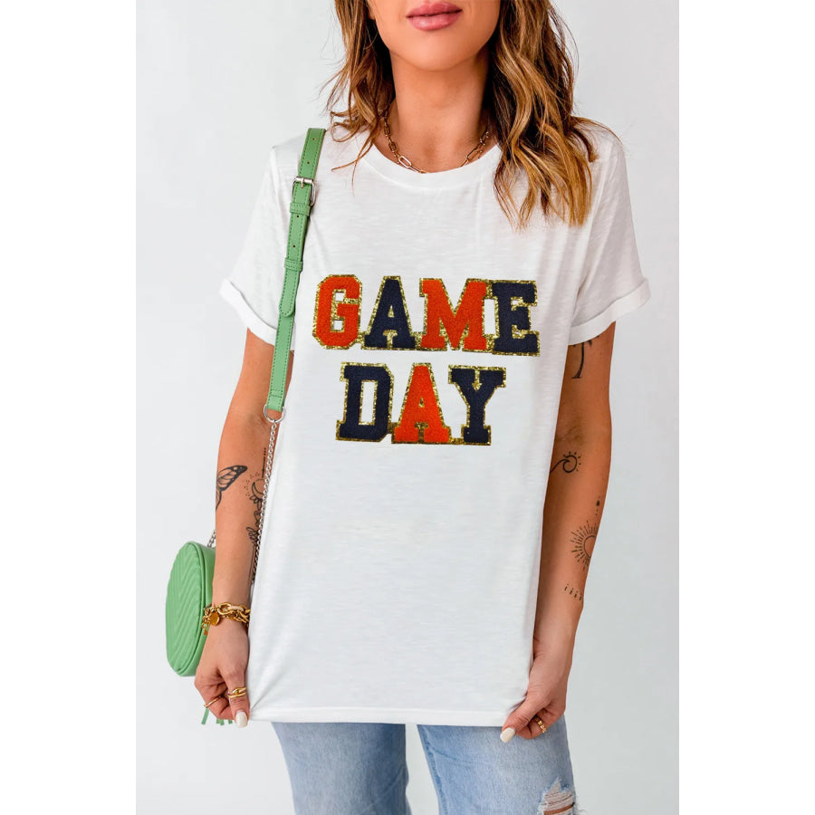 GAME DAY Round Neck Short Sleeve T-Shirt White / S Apparel and Accessories