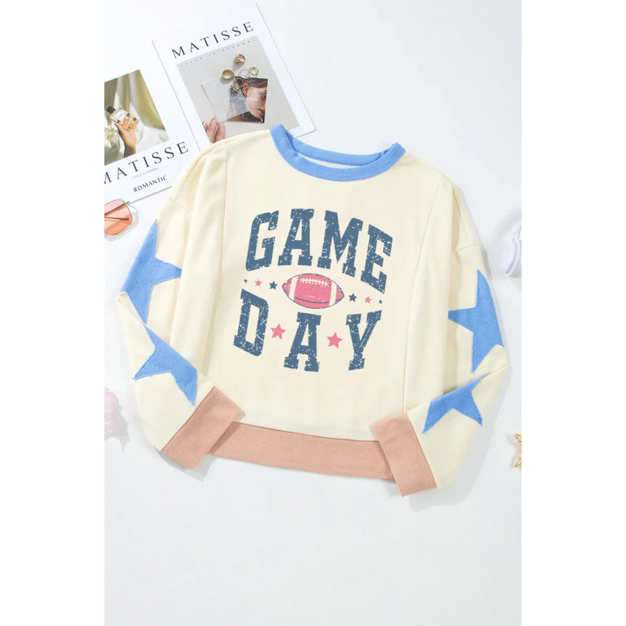 GAME DAY Star Patch Round Neck Long Sleeve Sweatshirt Apparel and Accessories